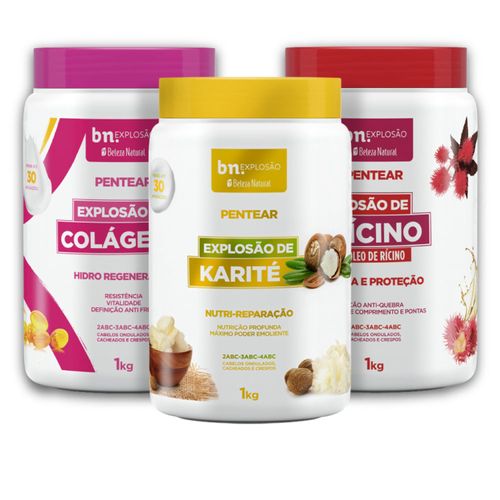 Kit Combo Creme de Pentear Colágeno + Karité + Rícino 1Kg (3 itens) | bn.Cachos Kit Combo Creme de Pentear Colágeno + Karité + Rícino 1Kg (3 itens) | bn.Cachos